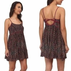 Free People Periscopes in the Sky Strappy Babydoll Mini Dress Black/Red Multi M
